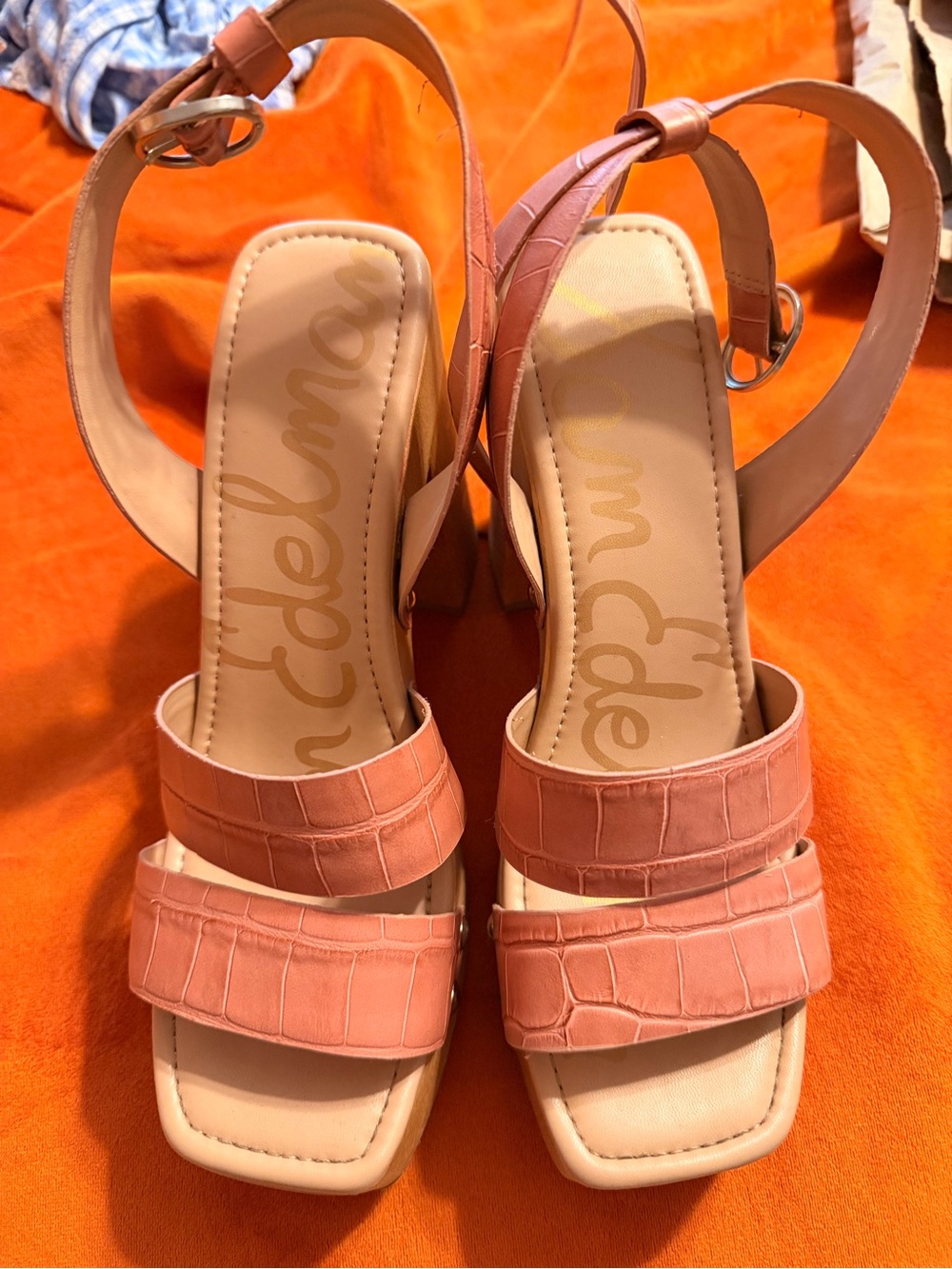 Sam edelman Coral Croc-Embossed Two-Strap Sandals